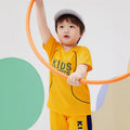 Children short-sleeved sportswear set with letter print, polyester blend, available in multiple colours for boys and girls