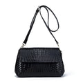 Genuine leather woven crossbody bag black first layer cowhide embossed finish horizontal square shape single shoulder strap