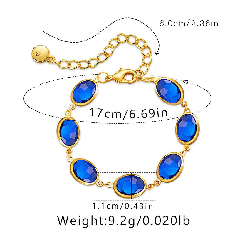 Women's geometric ellipse bracelet with coloured glass inlay on 18K copper in blue, green or multicolour
