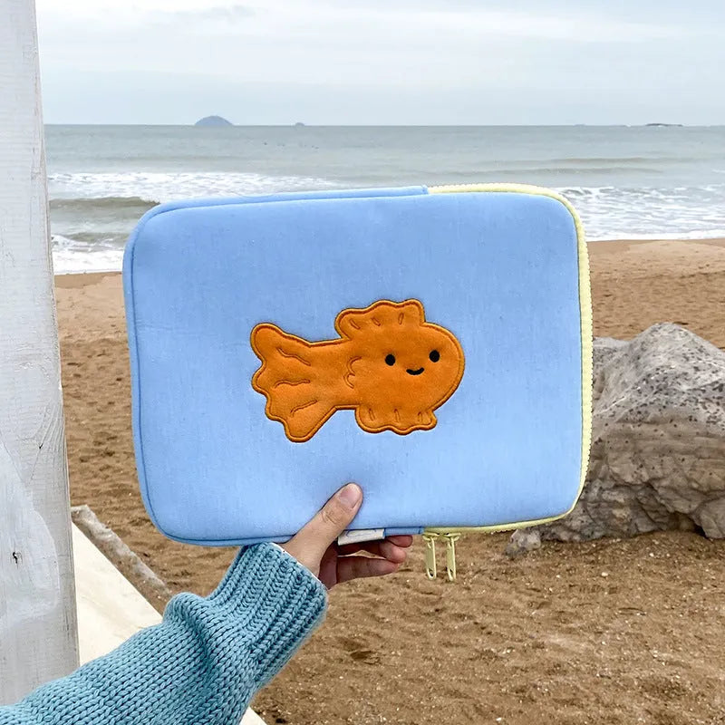 Cute goldfish cotton tablet protection sleeve bag with zipper closure in 11 inch size
