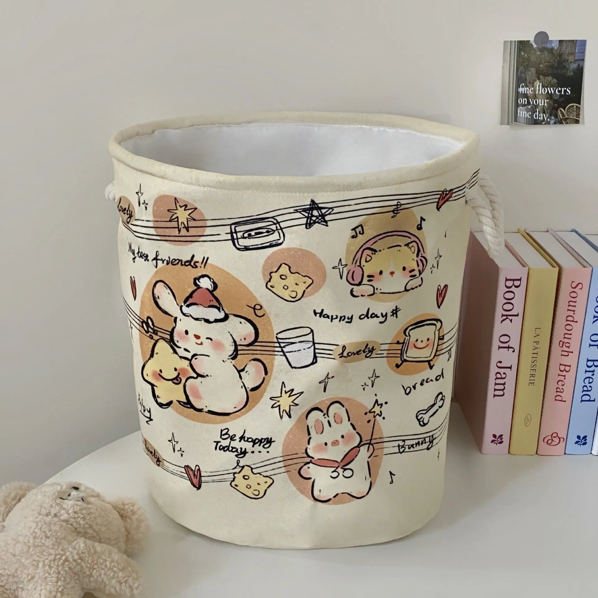 Foldable cotton laundry basket in modern style with animal print options for bedroom or bathroom storage