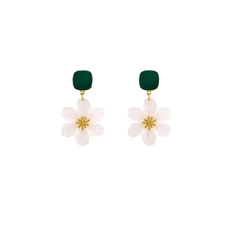 Dark green alloy earrings with needle flowers floral design for women