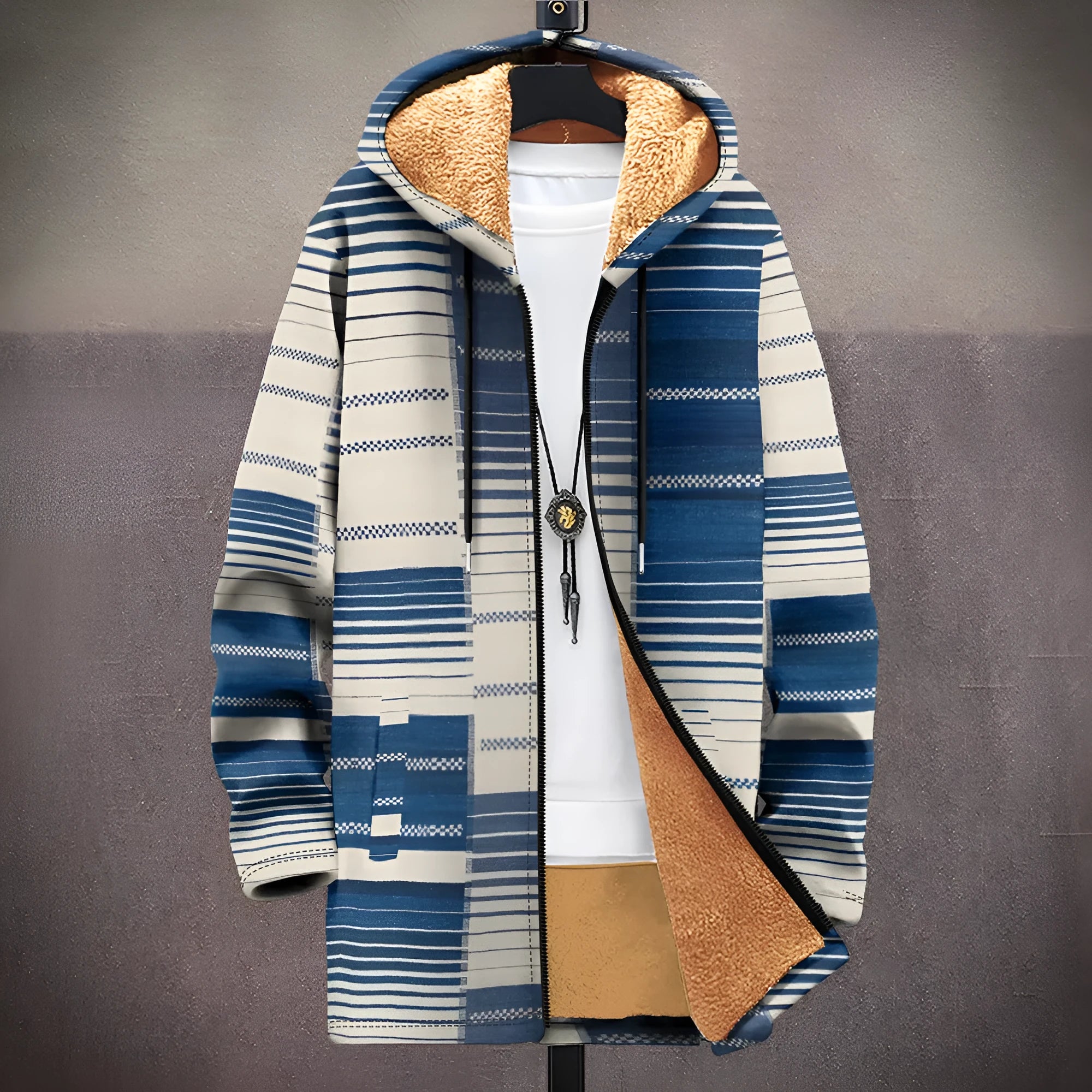 Men's loose fit zipper hooded cardigan with digital print pattern in multiple colour options