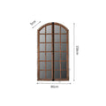Terrace distressed fake window wall mirror with rustic log colour wooden-glass frame