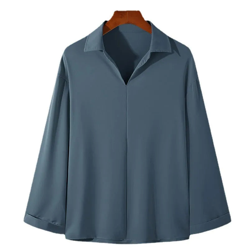 Men's loose fit casual business shirt in non-iron polyester fabric available in multiple colours