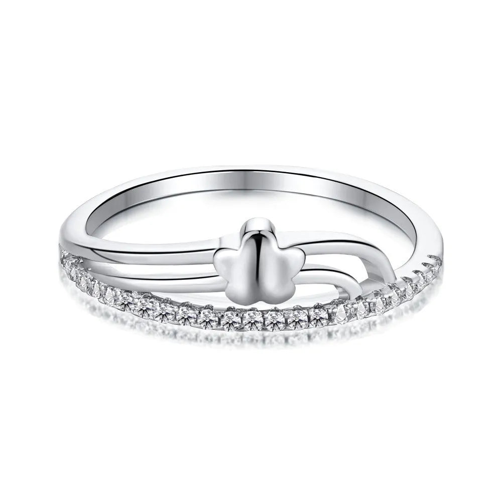 XINGX Korean-style women's S925 silver single-row diamond ring in white gold finish on a white background