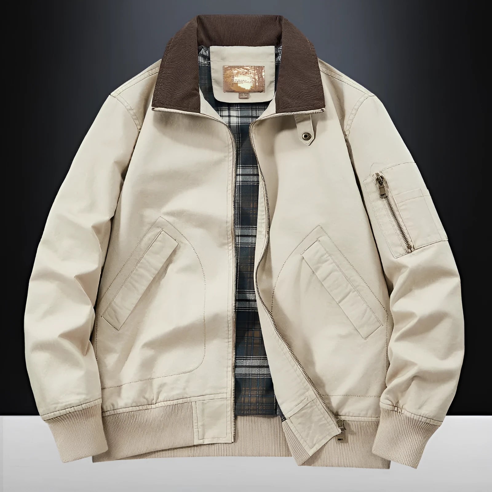 Men's plus size washed cotton baseball flight jacket in army green colour