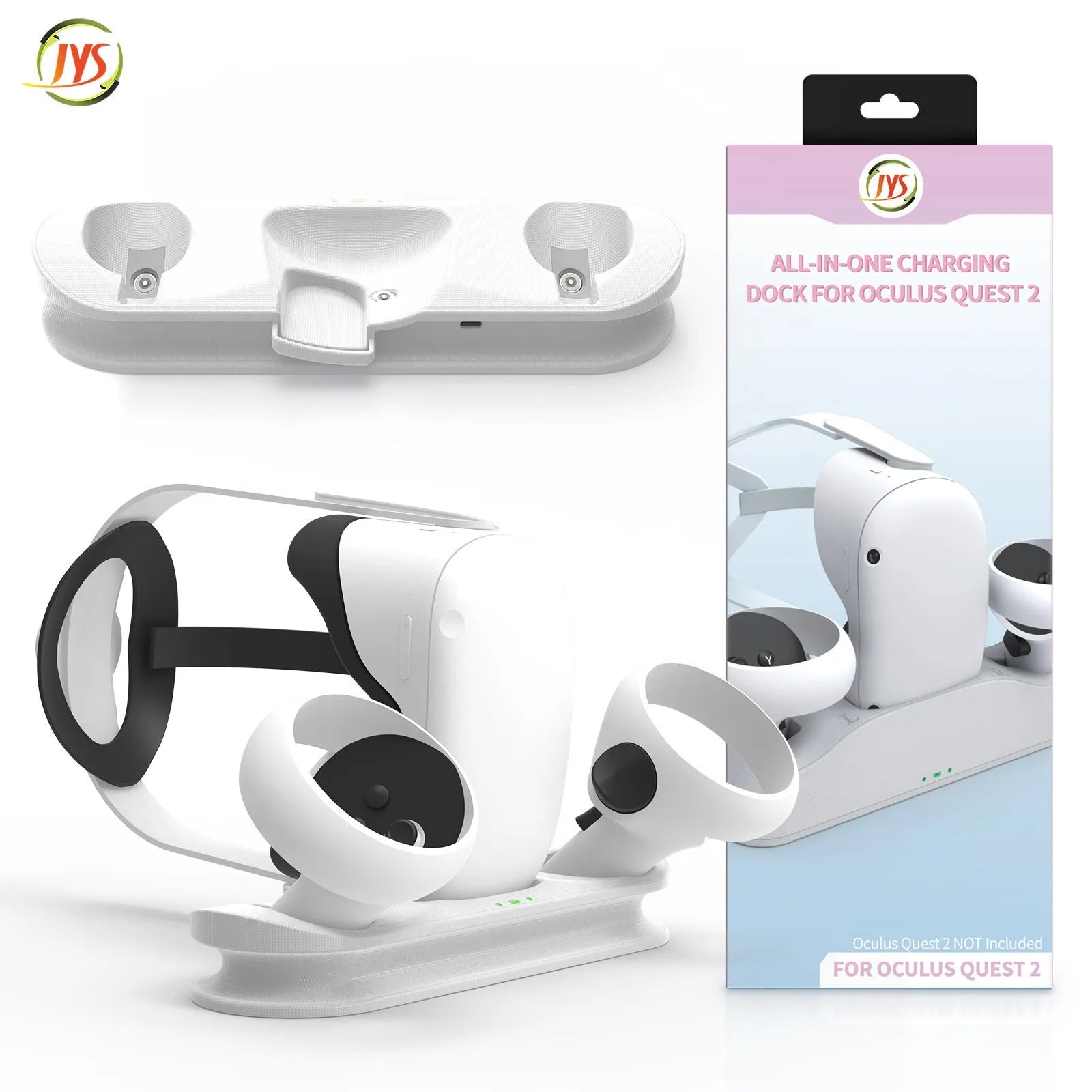 White ABS magnetic charging base for Oculus Quest glasses handle with batteries and USB Type C magnetic heads