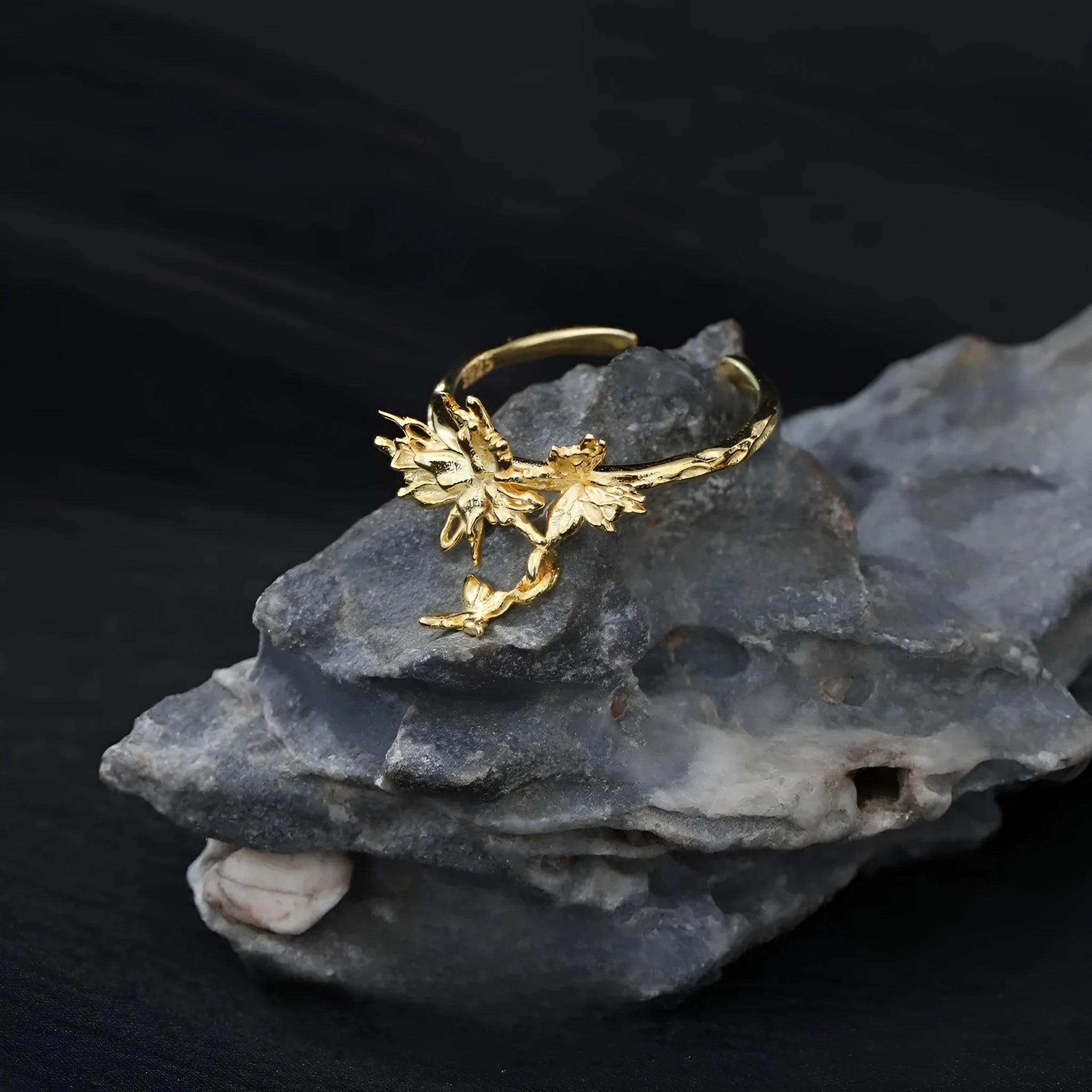 Adjustable silver ring featuring a wild butterfly design, shown in a choice of electroplated finishes.