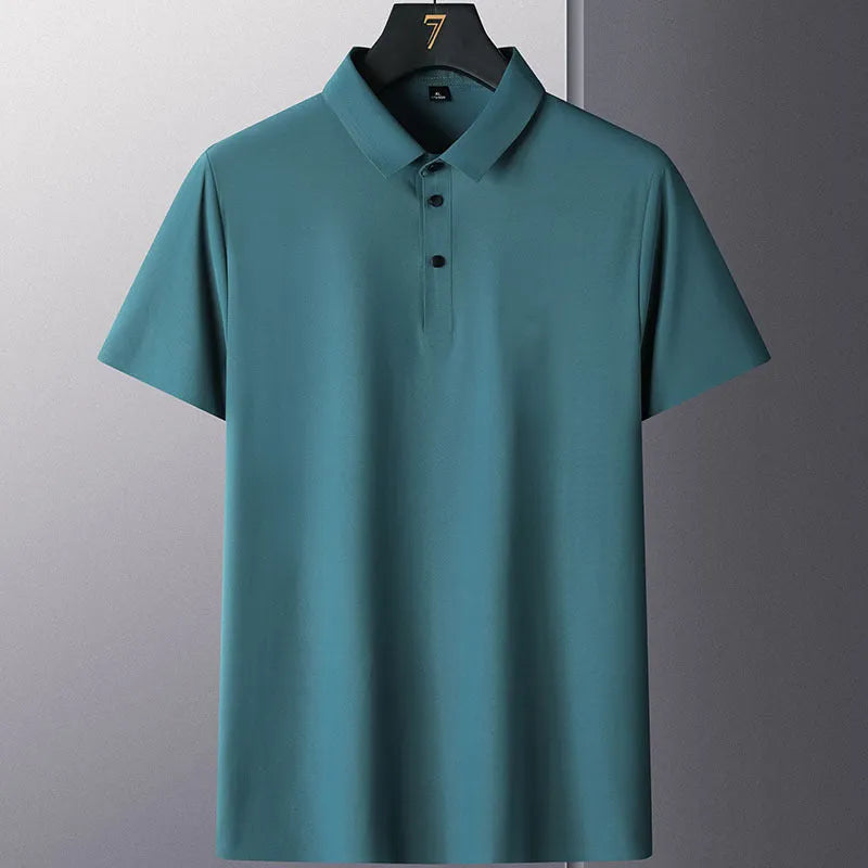Men's solid colour non-iron short sleeve business casual shirt in nylon fabric.