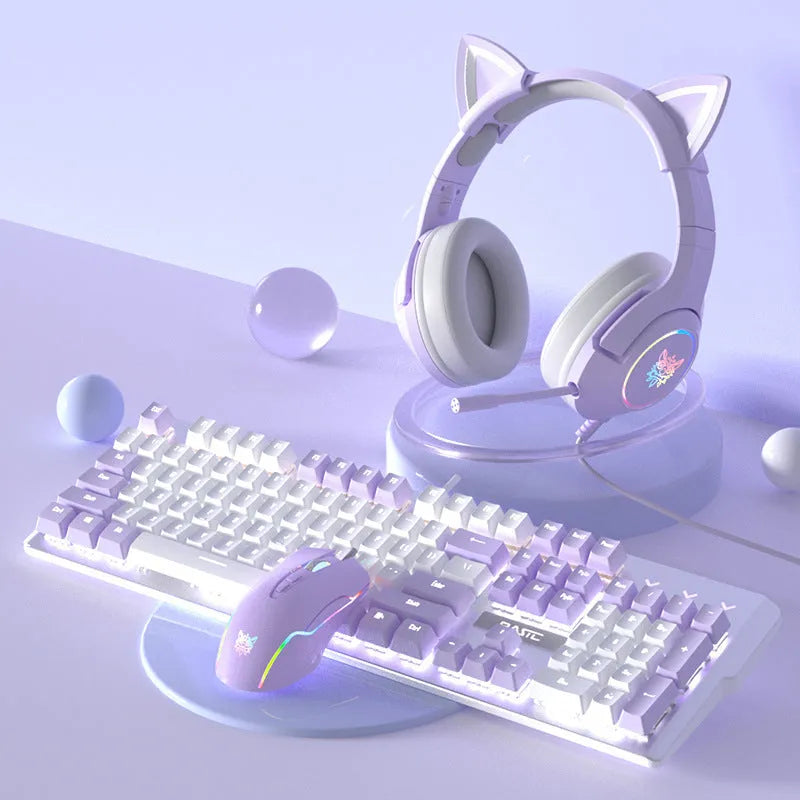 Purple and white mechanical keyboard and mouse suit set with backlight illumination