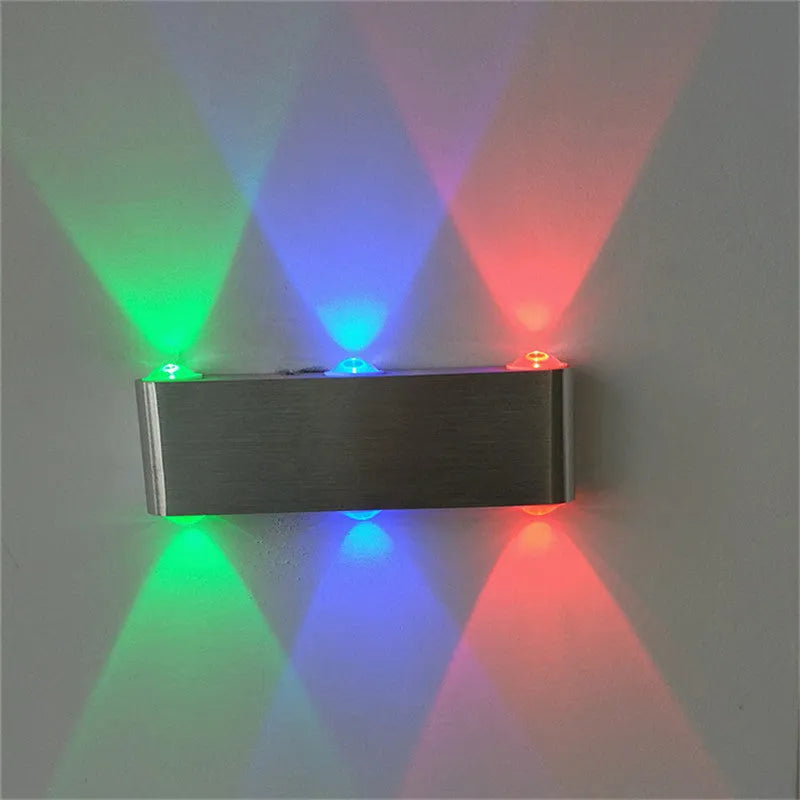 Silver rectangular LED wall lamp with aluminium frame offering seven colour light options