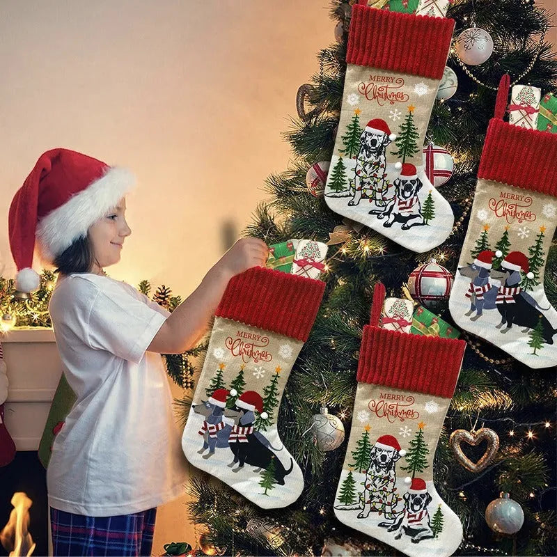 Cloth Christmas tree hanging bag pendant for pets in pastoral or American style, measuring 46cm by 28cm.