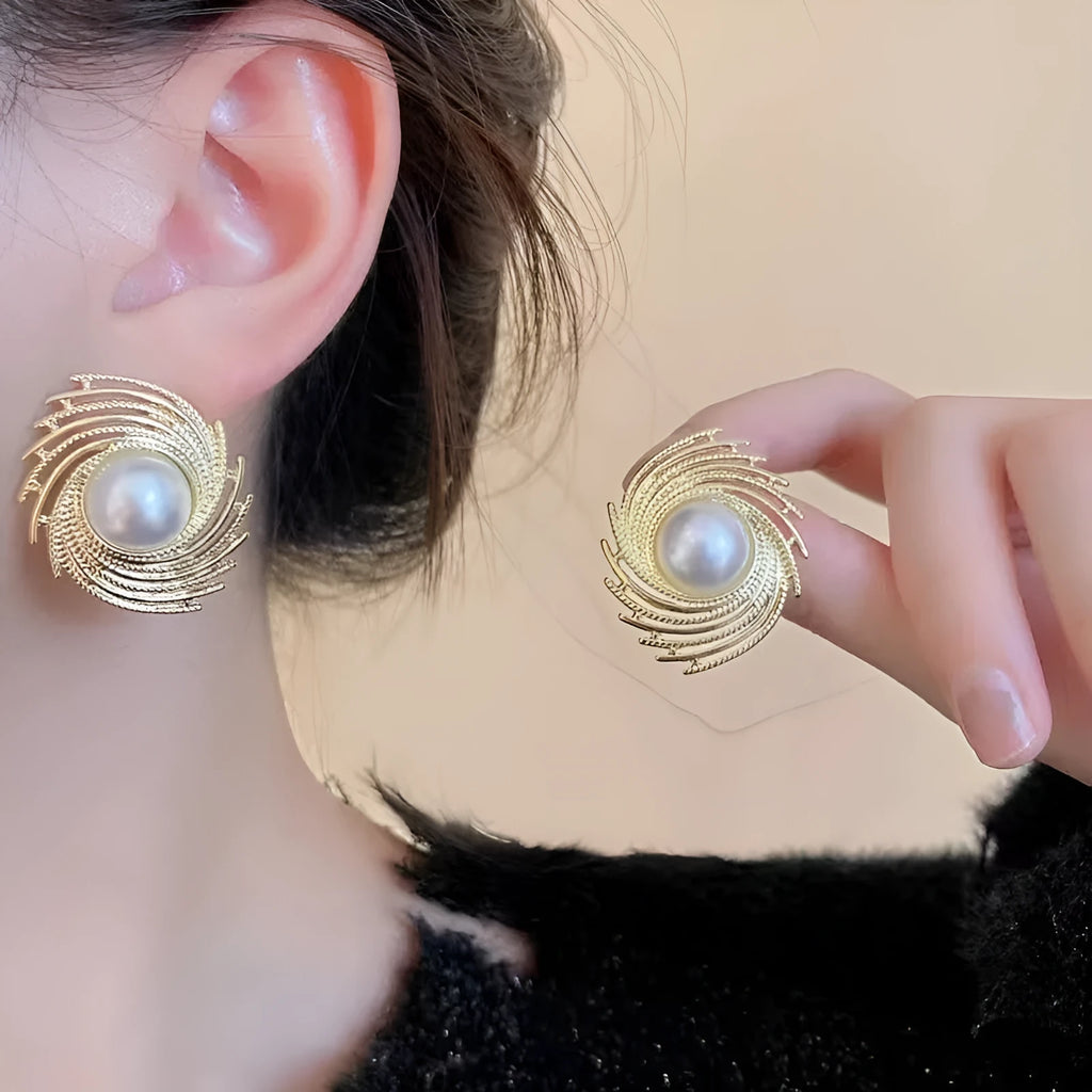 Women's vintage flower earrings with exaggerated pearl irregular design on alloy