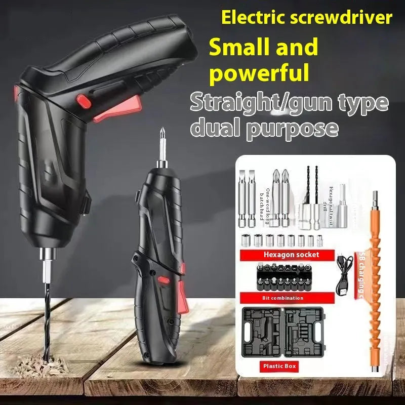 Rechargeable electric screwdriver toolbox 48 pieces with dual-purpose handle and USB charging
