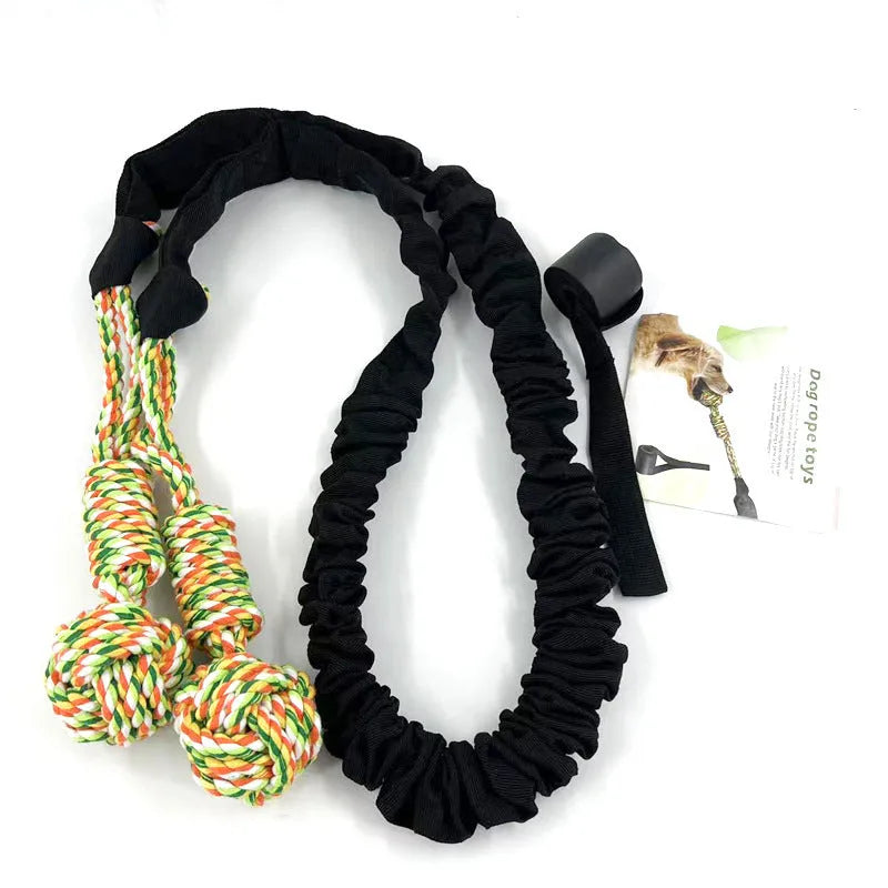 Cotton thread dog tug of war rope toy in black, grey, or red colours for interactive play