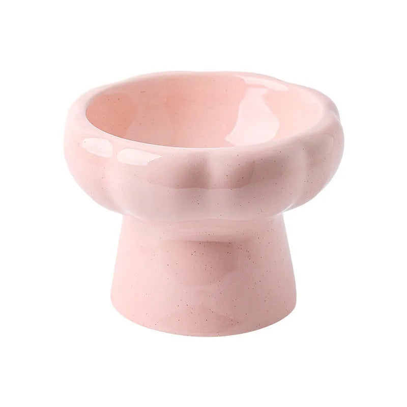 Anti-tumble large diameter ceramic pet bowl for cats, pink style, wide base design