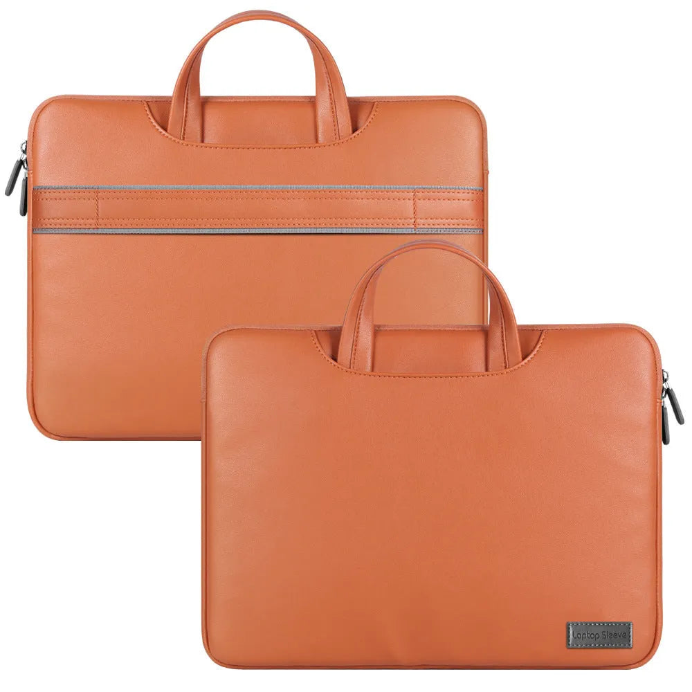 Shockproof PU leather laptop bag in black with shoulder strap and accessory bag for 15.6 inch laptops