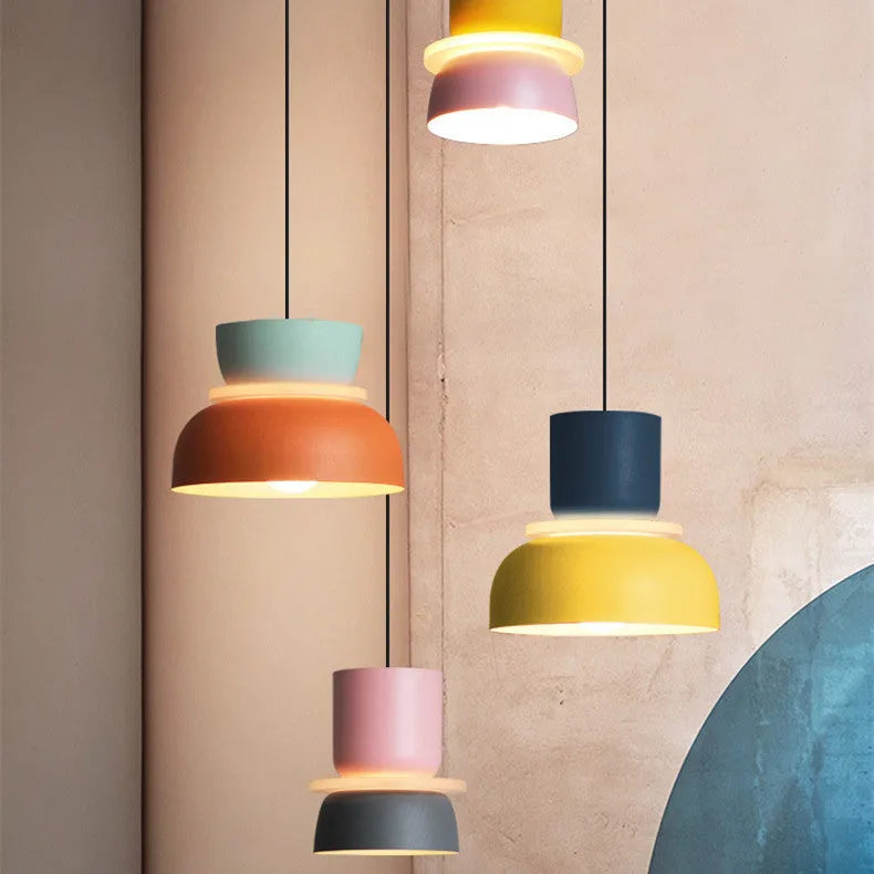 Nordic minimalist iron pendant light with colour matching, 7W warm light bulb included, for bedside or dining room