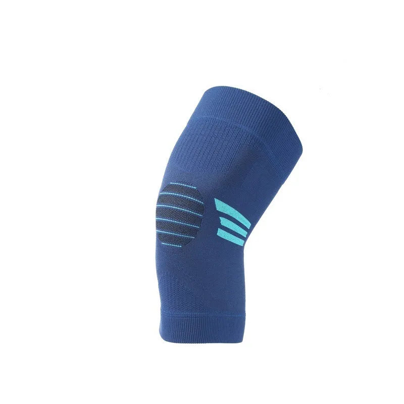 A pair of polyester knee pads for sports in various colour combinations on a white background.