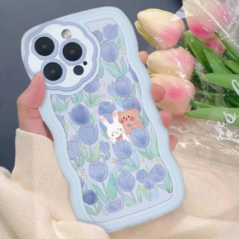 Transparent TPU phone case for iPhone with striped design in blue bear colour