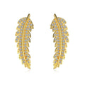 Leaf-shaped zircon inlaid S925 sterling silver stud earrings in gold colour for women