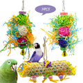 3pcs bird toy set with bamboo, cotton rope, brushed rattan and grass, multicoloured hanging cage toys