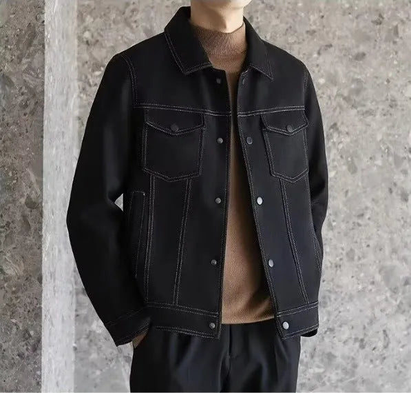 Men's polo collar loose short work shirt in black, gray, khaki with size stick pocket