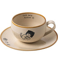 Cute cartoon Japanese cat ceramic coffee cup 250ml with rest illustration on white background