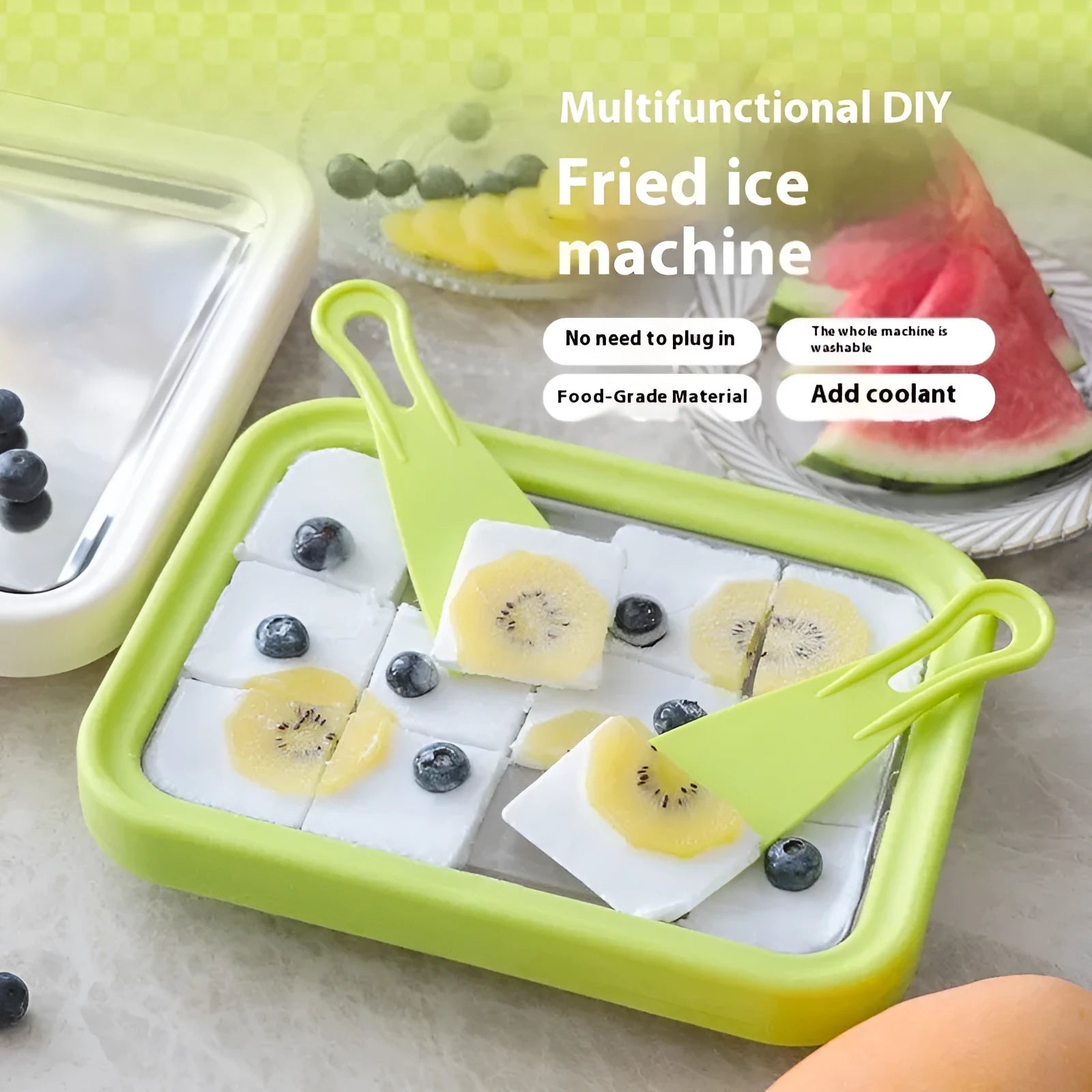 Manual DIY fried yoghurt machine for children in green, pink, rose red, or white, measuring 22.5cm x 17.5cm
