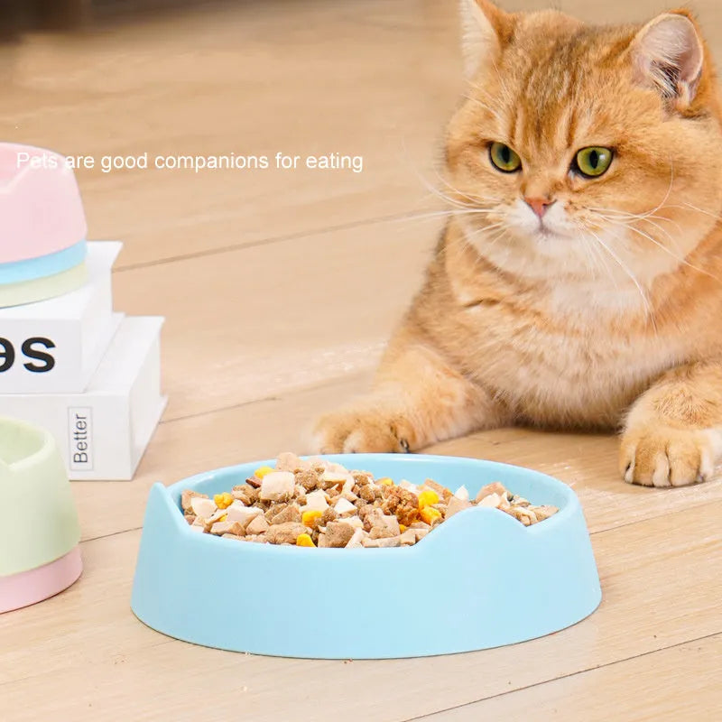 Blue ceramic dog slow feeder bowl with internal maze design, shown next to a green and pink version.