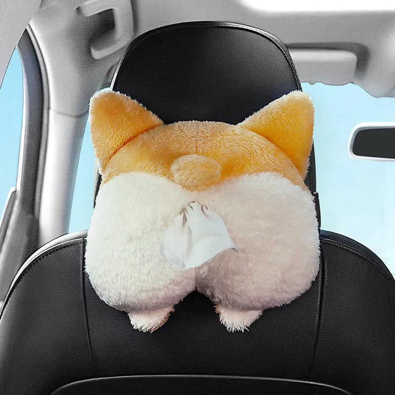 Green frog plush car tissue box hanging on seat back with telescopic buckle