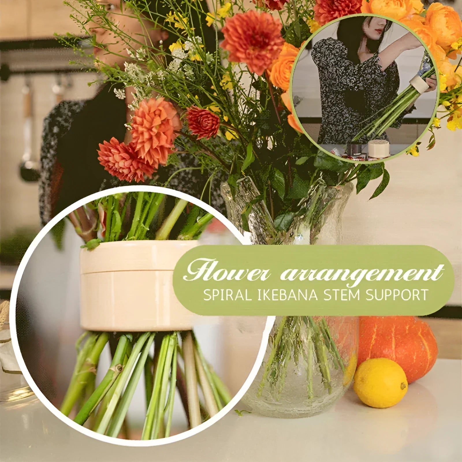 Plastic spiral stem bracket in green for flower arrangement, two sizes available