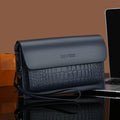 Men's PU clutch with plaid pattern and multiple card slots in black, blue, brown colours