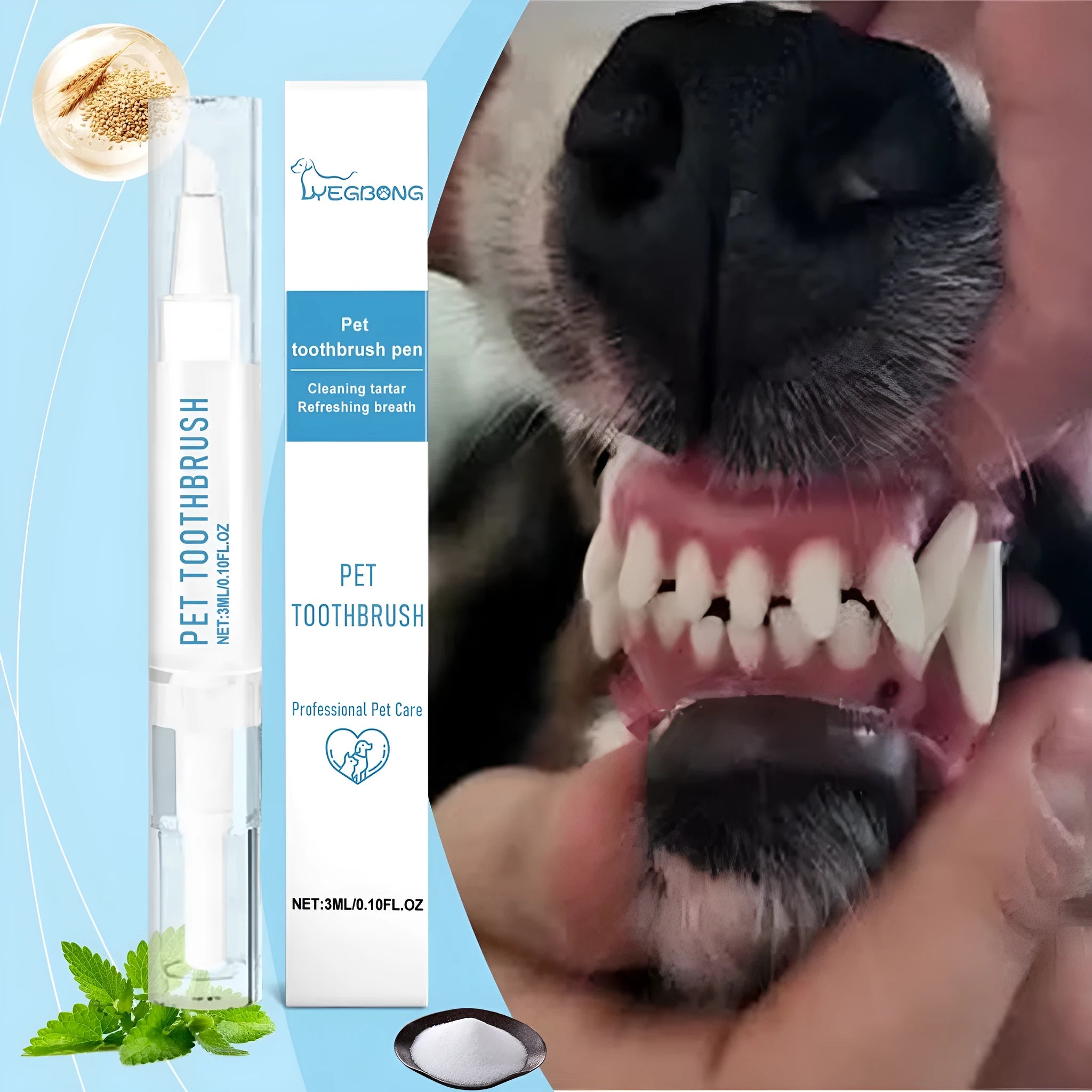 Pet toothbrush pen with soft silicone bristles and 3ml capacity tube for dog and cat dental care