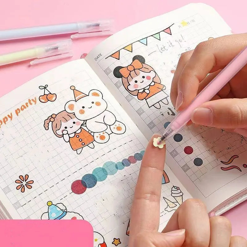 Macaroon coloured quick-dry dispensing pen with cap-pulling design