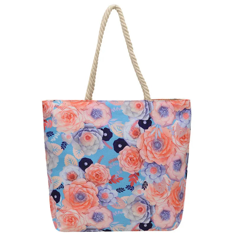 A soft cotton and linen string shoulder handbag with two straps and an open outer pocket.