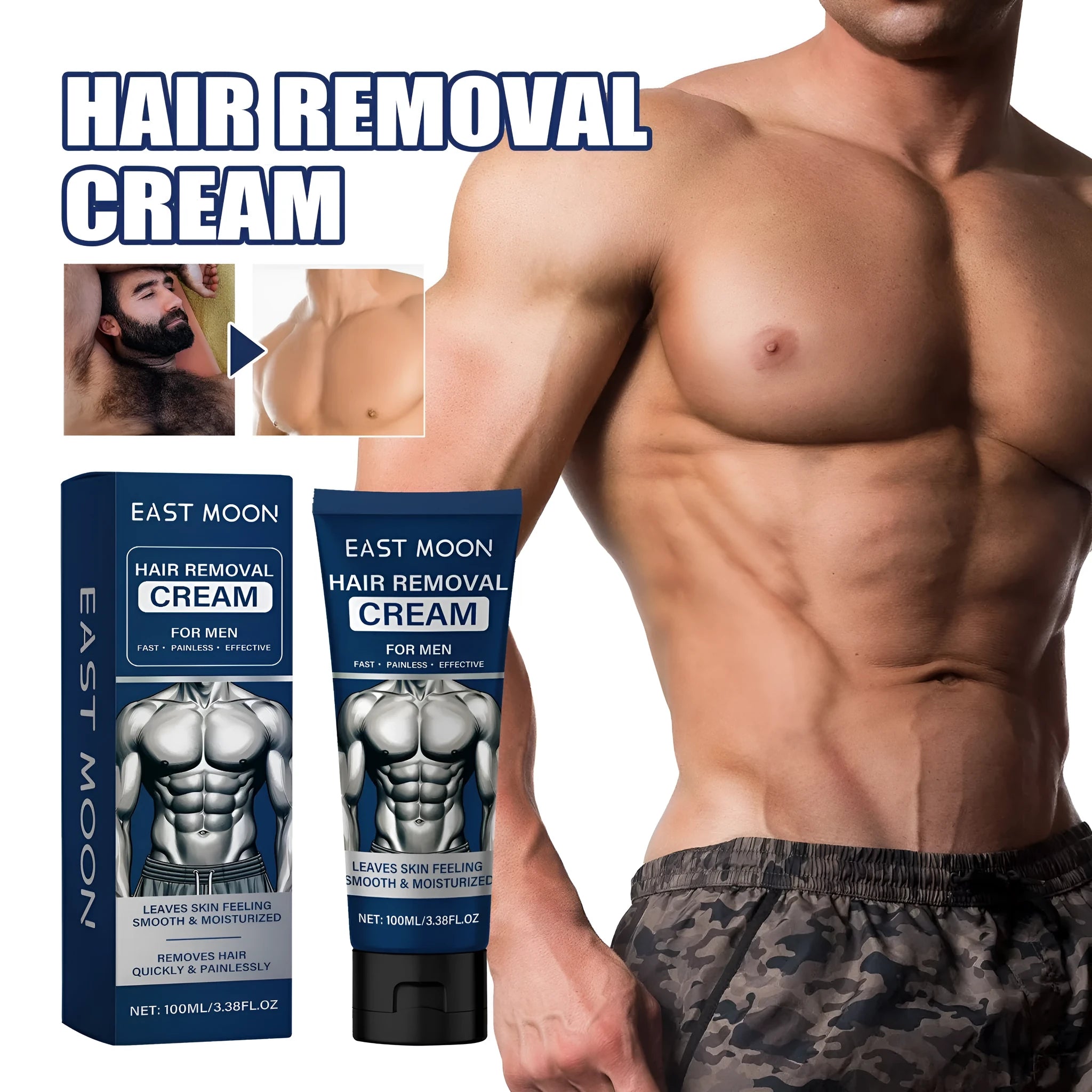 Men's hair removal cream 100ml container for beard, armpit, hand and leg application