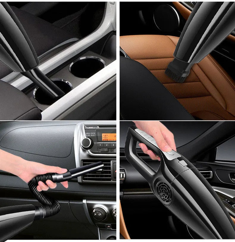 PoHigh Power Hypa black and orange handheld car vacuum cleaner with cigarette lighter plug.