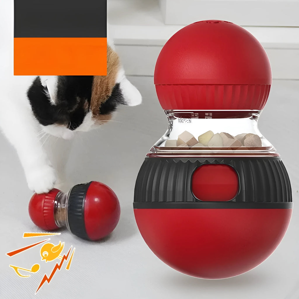 Plastic rotating cat toy with super ball colour finish and food dropping ball mechanism