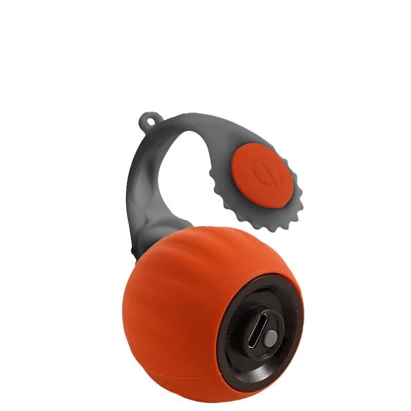 Automatic gravity-sensing cat toy with rolling ball and tail attachment in blue colour with gun grip handle