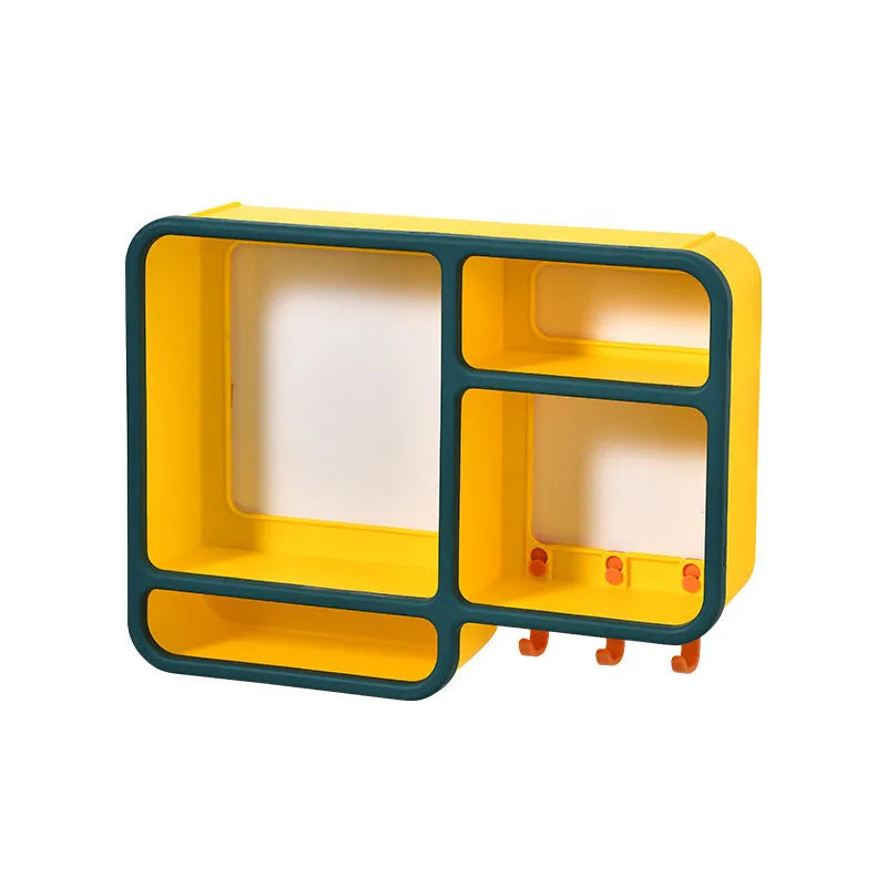 Plastic dust-proof wall shelf in white storing cosmetics and small items, 36.2x27.2x9.3cm