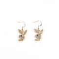 Rabbit stud earrings with full diamond design in gold pink silver colour options