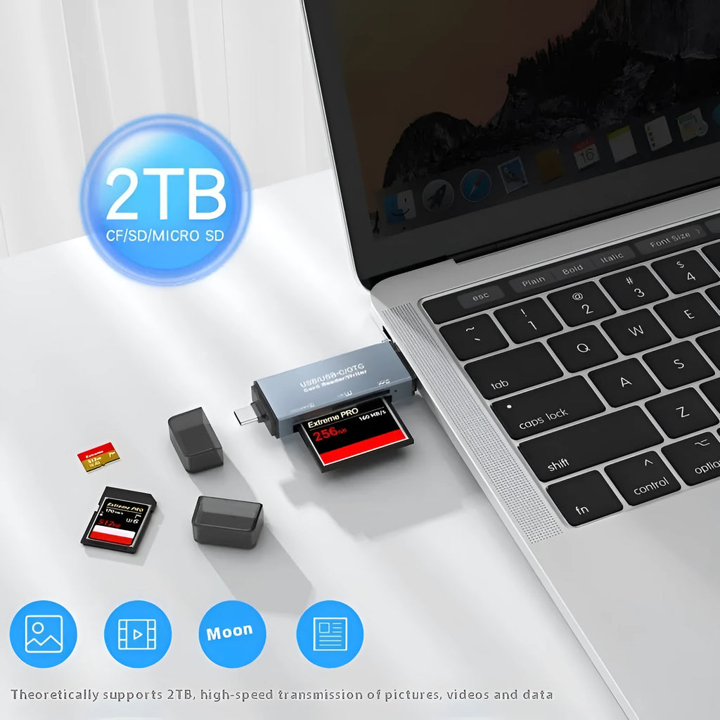 CF SD TF three-in-one memory card adapter with USB 2.0 interface and aluminium alloy body