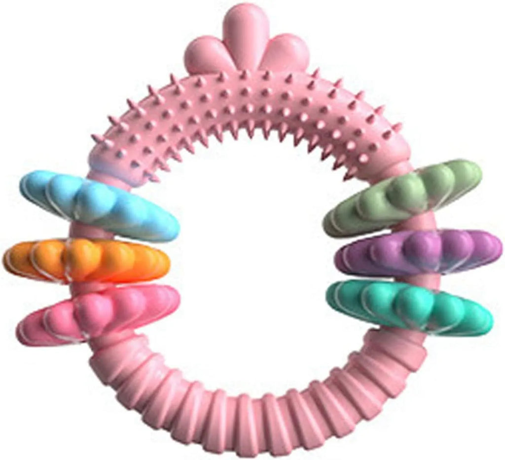 Blue TPR rubber dog chew ring toy with squeaker for small dogs on a white background