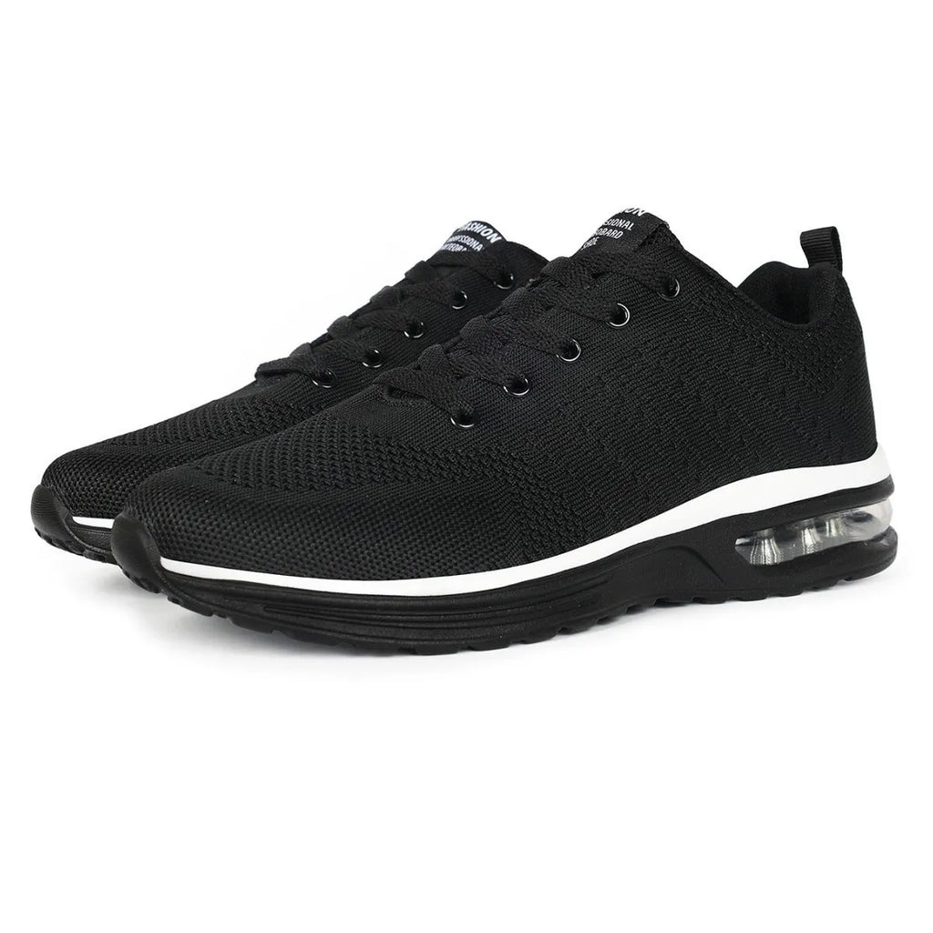 Casual Flyknit running shoes in multiple colours showing mesh upper and PU sole.