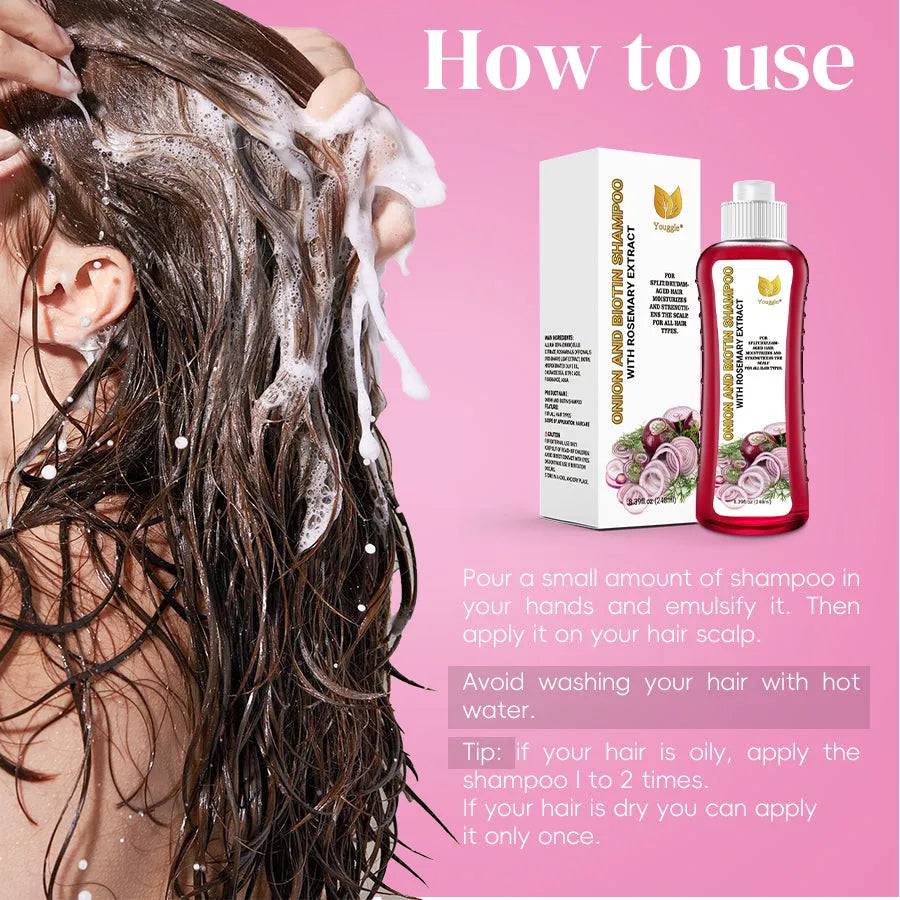 Anti-hair loss red onion and biotin shampoo 248ml bottle for hair growth and strengthening