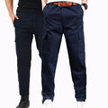 Men's cotton straight casual trousers in khaki, side view showing mid waist and straight leg cut