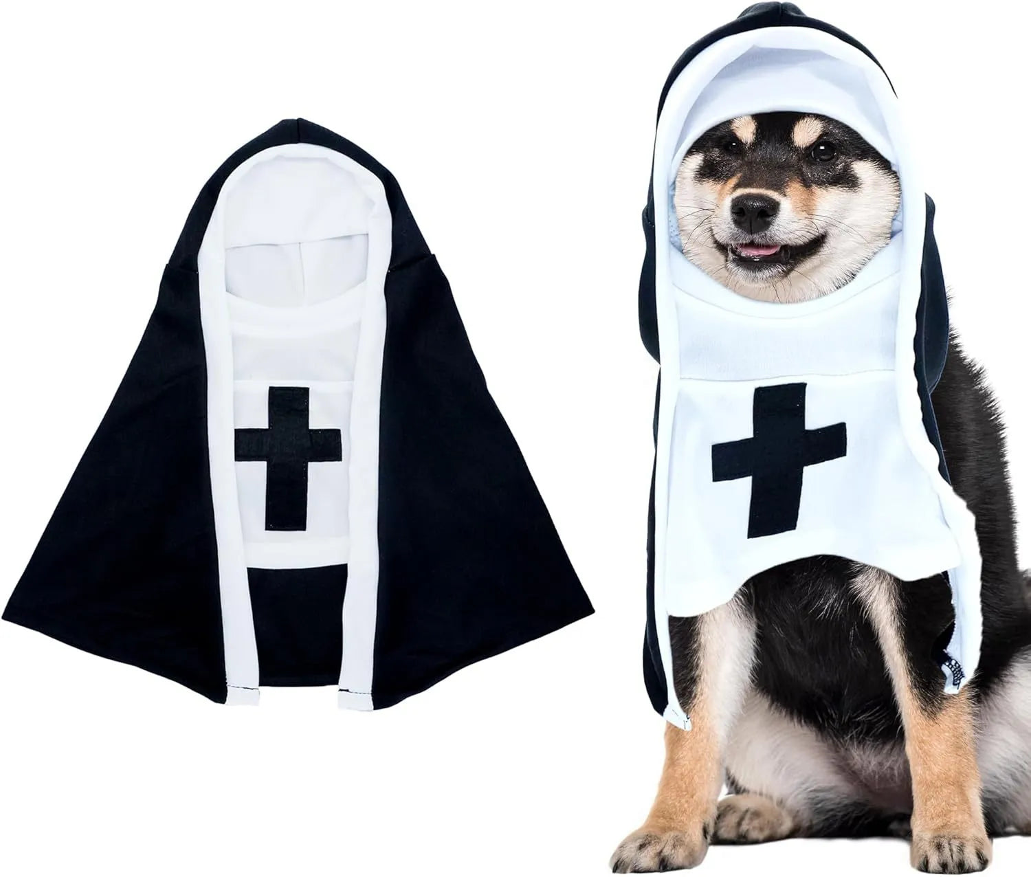Black and white nun costume cloak for a small dog on Halloween