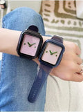 Brown transparent silicone replacement strap for Apple Watch, showing connector for compatible models.